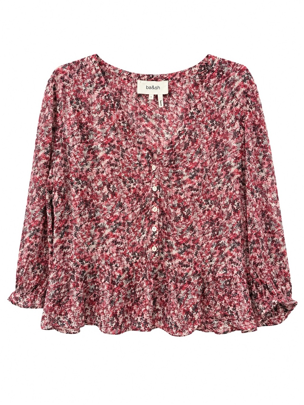 ba&sh Floral V-Neck Peplum Blouse Top Size XS